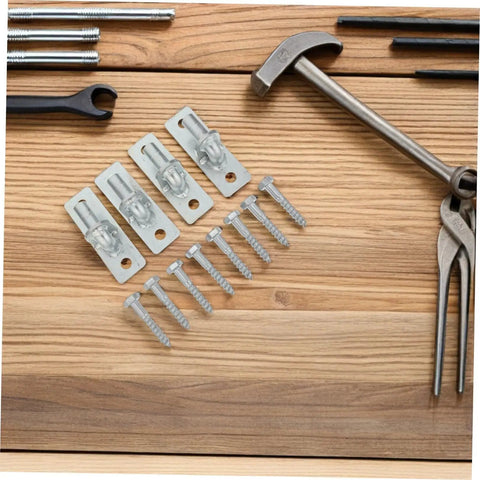 Heavy Duty Gate Hinges 4 Piece Galvanized Iron Barn Door Hardware Weather Resistant Silent Glide with screws on wooden surface.