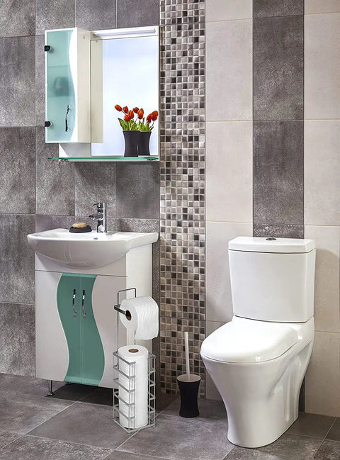 Go To Vertical Free Standing Chrome Toilet Paper Holder Dispenser With Four Roll Capacity next to modern bathroom fixtures