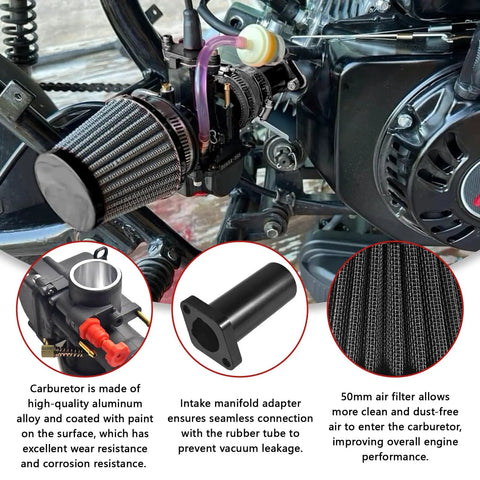 Installed Go To 28mm Carburetor With Air Filter Manifold Kit For Predator 212cc 224cc 196cc And Coleman CT200U engines