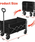 Foldable Wagon Cart With 360 Lb Capacity, Collapsible Wagon On Wheels, 11 lb, black, showing assembly and collapsed dimensions