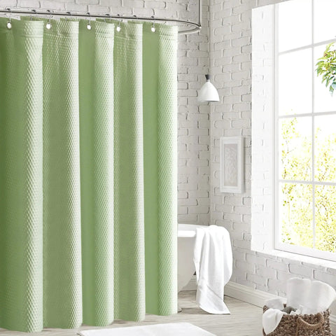 Sage Green Cloth Shower Curtain Liner With 2 Magnets, Textured Polyester For Spa Like Feel in stylish bathroom setting, 72x84 inch.