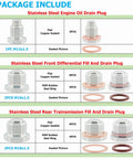 5 Piece Stainless Steel Magnetic Engine Oil Drain Plug Kit For ATV UTV Includes Front Differential And Rear Transmission Plugs With Washers Replacement 7052306 3234756 3234755 2203738 2203739 Ready To Roll package contents