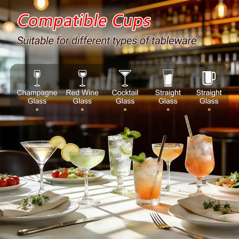 Compatible glass types for Stainless Steel Glass Polisher Machine For Commercial Use, including cocktail and wine glasses
