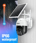 Solar Powered Wireless Outdoor Security Camera 3MP 2K Ultra HD with IP66 weatherproof design on wall