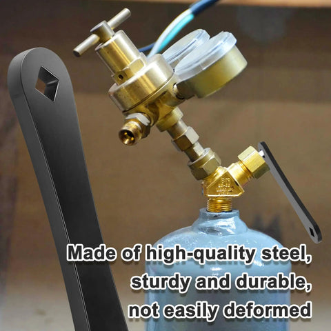 Built Like A Tank Heavy Duty Acetylene Tank Wrench for B and MC valves in use with secure grip on acetylene cylinder