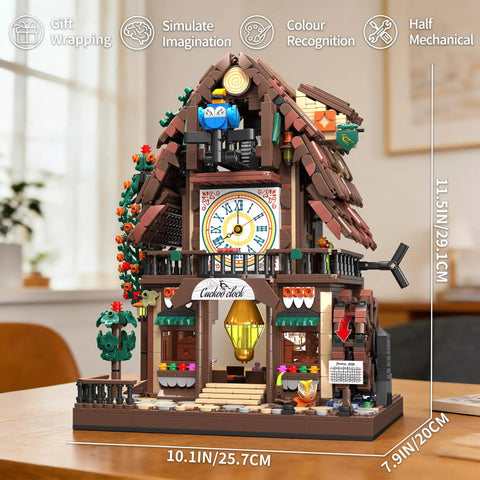 Cuckoo Clock House Building Set Compatible With Lego Real Working Clock And Rotating Waterwheel Mechanical Linkage Big House Build Kit For Adults And Kids Ages 8 To 12 1909 Pieces Epic Birthday Gift, 11.5in LEGO-style display model