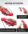 Ultra Fast Digital Meat Thermometer with 0.5 Second Instant Read NIST Certified Accuracy IP67 Waterproof, red design shown.