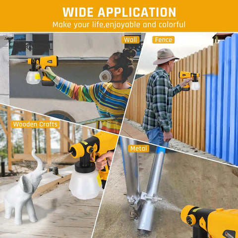 Heavy Duty Cordless Paint Sprayer With Variable Spray Settings And Four Copper Tips For Smooth Wall Fence And Cabinet Coating Jobs. Uses spraying on wooden crafts and metal.