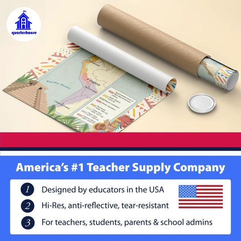 Six Poster Set Of Ancient Civilizations For Social Studies Classrooms, 12 By 18 Inch Posters unrolled with map details