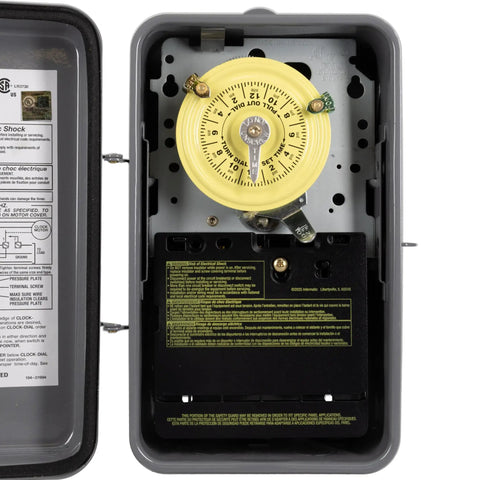 Heavy Duty 24 Hour Mechanical Timer Switch 120V SPST Type 3R Indoor Outdoor Metal Enclosure 40 Amp With Manual Override For Lights Pumps Fans And HVAC Systems