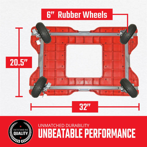 Heavy Duty All Terrain Four Wheel Dolly Cart With Six Inch Casters And E Track Straps Built Like A Beast For Badass Freight Hauling Up To 1600 Lb Capacity Made In USA Red