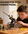 Teen assembling Anti-Aircraft Gun 3D Wood Puzzle For Adults And Teens, Hands-On Mechanical Rubber Band Shooting Model Kit