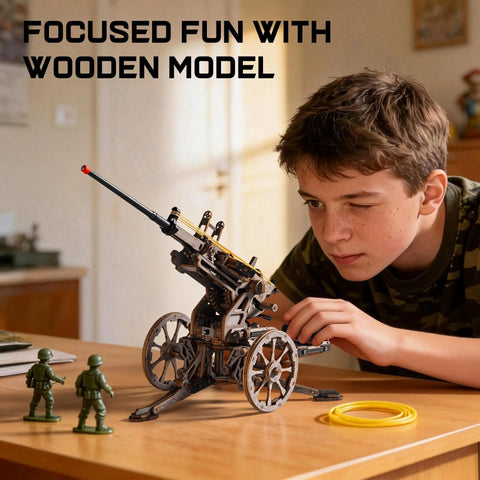 Teen assembling Anti-Aircraft Gun 3D Wood Puzzle For Adults And Teens, Hands-On Mechanical Rubber Band Shooting Model Kit