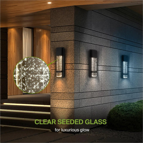 Bubble Glass LED Outdoor Wall Light Sconce 13 Inch, 12W 500LM, 120V, Dimmable, 3CCT 3000K 4000K 5000K, Waterproof, ETL Listed Exterior Flush Mount Black, 2 Pack on modern building