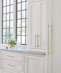Golden Champagne Bar Cabinet Pulls Dope 3 Inch Center To Center Five And Three Eighths Inches Overall Length on white cabinets