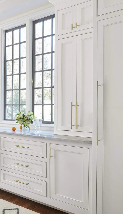 Golden Champagne Bar Cabinet Pulls Dope 3 Inch Center To Center Five And Three Eighths Inches Overall Length on white cabinets