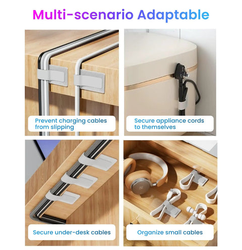 Multi-scenario adaptable self adhesive hook and loop cable ties for easy cable management, sticky back cord organizer and clip, no tools needed, get your cords neat at home and office, 40 pack