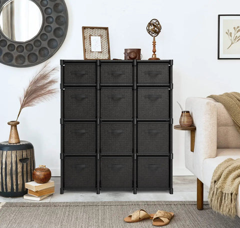 12 Cube Storage Organizer Black With Dope DIY Cube Shelf System And Included Bins Sturdy Cubbies For Bedroom Playroom Office And Dorm