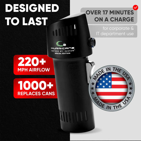 Heavy Duty Rechargeable Air Duster Cordless Cleaner Industrial Strength 220 Plus MPH Blast Replaces 25 Cans Per Charge 15 Minute Runtime Pro Grade Sustainable Alternative Made In USA