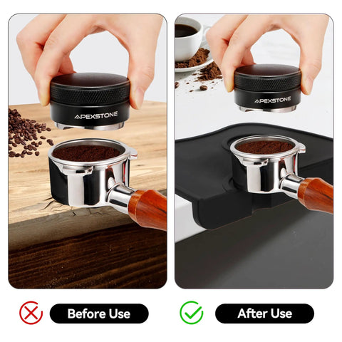 Comparison of espresso tamping on wood vs Silicone Coffee Tamper Mat 8 Inch By 6 Inch For Espresso Tamping, Non Slip Barista Pad
