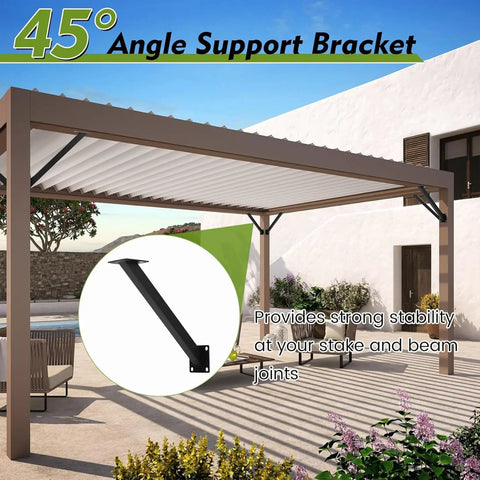 45 Degree Angle Pergola Bracket Kit For Outdoor Wood Beams, 2 Pack Black Powder Coated Steel Brackets For Gazebos And Deck Roof Riser Beams, Heavy Duty Tough As Nails, Weather Resistant, Easy Mount