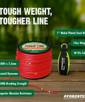 Throw Line Kit With Cordura Throw Weight And 180Ft Dyneema Rope, abrasion resistant low memory line displayed with specs