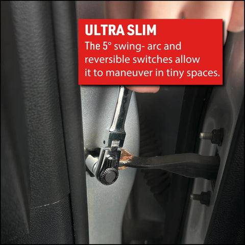 Four Inch Micro Combo Ratchet With One Quarter Inch Square Drive And Magnetic Bit Drive used in tight space