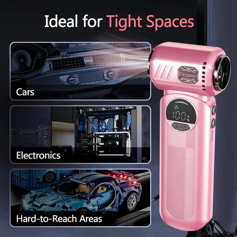 Powerful Cordless Air Duster In Pink With Rechargeable 8000mAh Battery And Adjustable Speed LED Light 150000 RPM