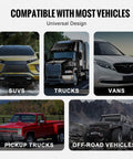 Collage of vehicles including SUVs, trucks, vans, pickup trucks, and off-road vehicles, highlighting compatibility.
