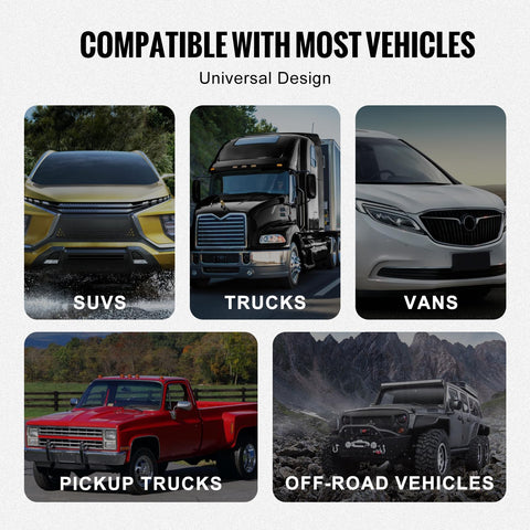 Image showing SUVs, trucks, vans, pickup trucks, and off-road vehicles compatible with Half Inch D Ring Shackle 4 Pack Alloy Steel.