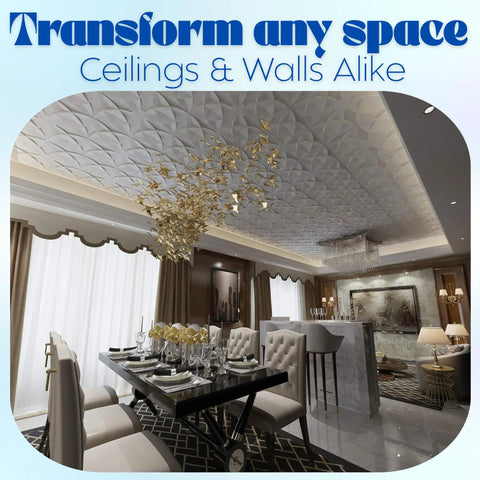 Decorative Drop Ceiling Tiles 2x2 White Glue Up Panels Pack of 12 for T Bar Grids in modern dining room