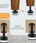 Rock Solid Adjustable Furniture Leveling Feet 3/8 Inch By 16 Thread Holds 1320 Lbs With T Nut Kit showing different height adjustments and leg diameter.