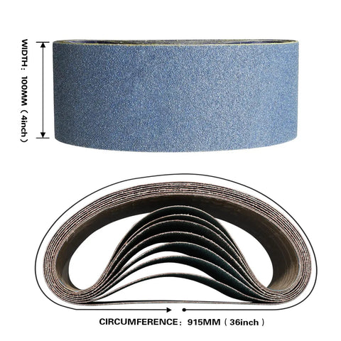 Heavy Duty Pro Grade 4 X 36 Inch Belt Sander Belts Set With Zirconia Metal Sandpaper Belts 8 Piece Pack Including 40 60 80 120 Grits Great For Metal Wood Cars Furniture Stainless Steel Smooth Seam Splice For Long Lasting Performance showing 8 rolled blue belts