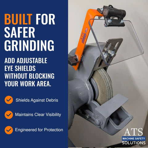 Heavy Duty Bench Grinder Eye Shield Kit Pair Fits 8 To 14 Inch Baldor Grinders Built Tough Lexan Replacement Guards Osha Compliant mounted on grinder