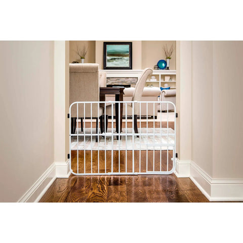 Tuffy Metal Expandable Pet Gate With Small Pet Door, 24 Inch Tall, Expands From 22 To 38 Inches, Pressure Mount, Easy On Walls, White