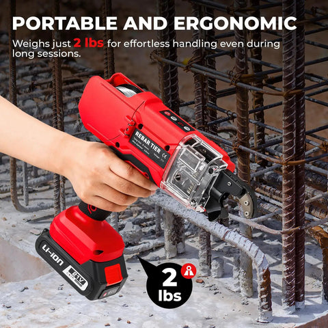 Automatic Rebar Tie Gun Cordless Electric Wire Twister Tool in use binding rebar on construction site, showing ergonomic design.