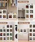Heavy Duty Stackable Storage Bins With Lids And Wheels 4 Pack Collapsible Badass Plastic Box organized in various room settings