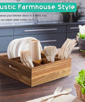 Acacia Wood Utensil Holder And Plate Organizer For Parties Six Compartment Silverware Caddy For Plates Cups Forks Spoons Napkins And More Countertop Organizer For Home Camping Buffets And Gatherings