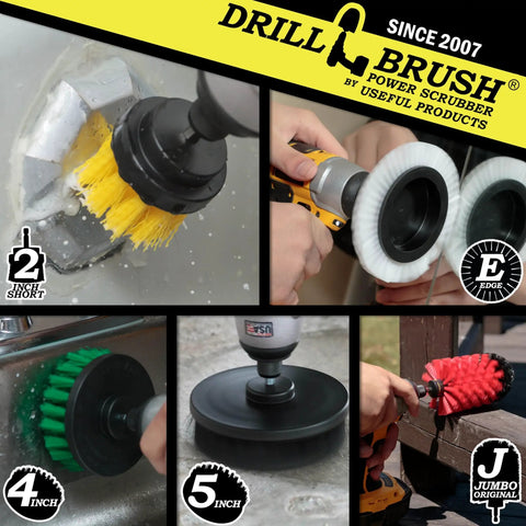 Multi Surface Drill Brush Attachments Set For Car Interior And Beyond, Dishwasher Safe Car Detailing Kit displayed in use
