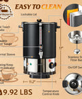Front view of Party Ready 100 Cup Commercial Coffee Urn with Temperature Control and Hot Water Function, 1500W stainless steel