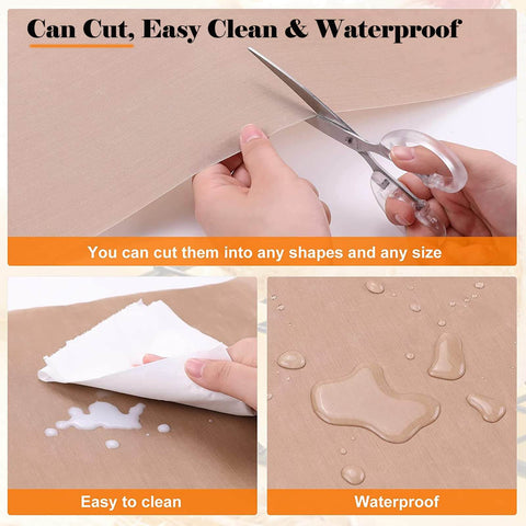 Cutting, peeling, and water resistance of 12 Pack Reusable Teflon Heat Press Sheets 12 By 16 Inches for crafting and baking.