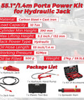 10 Ton Porta Power Hydraulic Jack Kit With 4.6 Ft Oil Hose And Storage Case, features carbon steel, 55 inch hose, for auto body repair.