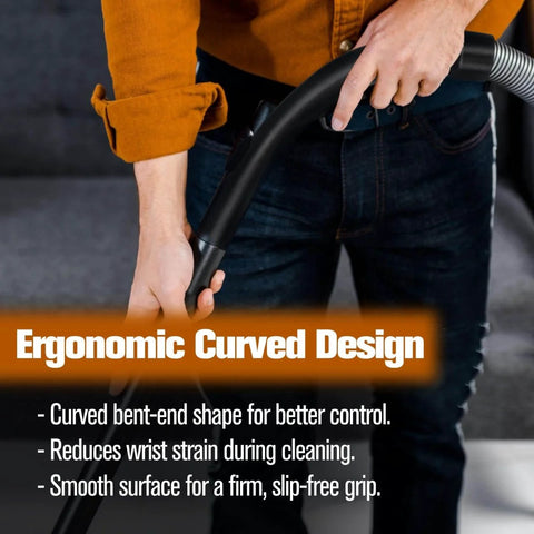 Person holding Miele Curved Hose Extension For S2110 S501 S524 And C1 C2 C3 Canister Vacuums Bent End Tubular Wand
