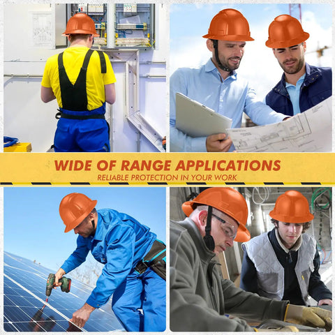 10 Pack Full Brim Hard Hats Orange Construction Helmet HDPE Safety Gear With 6 Point Adjustable Ratchet Suspension for work sites