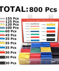 Heat Shrink Tubing Kit With 800 Pieces Two To One Ratio For Electrical Insulation And Wire Sleeve Wraps displayed in case