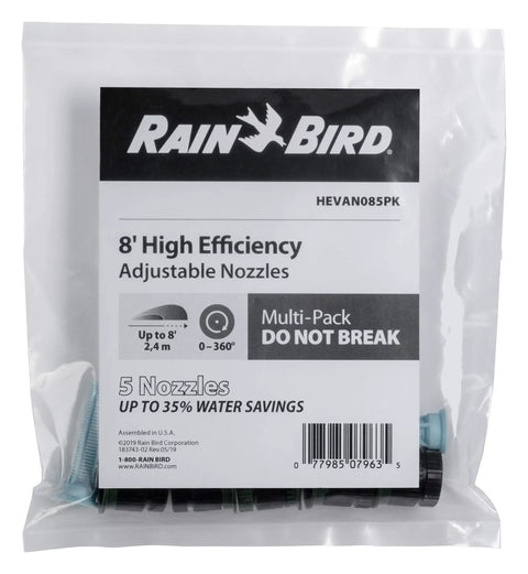 High Efficiency Adjustable Sprinkler Nozzles 0 To 360 Degree Pattern With 5 To 8 Feet Spray Distance 5 Pack in packaging