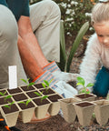 10 Pack Biodegradable Peat Pots And 120 Cell Seedling Starter Tray Set With 20 Plant Labels in use in garden
