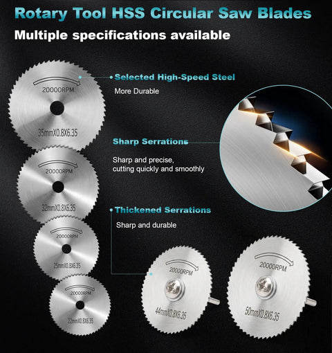 Pro 44Pcs Cutting Wheel Kit For Rotary Tools All In One Set HSS saw blades multiple sizes and sharp serrations