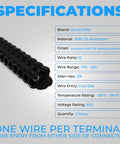 Rock Solid Dual Entry Wire Connectors With Ten Heavy Duty Ports And Slick Black Vinyl Protective Sleeve For Copper Or Aluminum Wiring Straight Up Reliability Terminal Block Pack Of Two specifications with black finish and aluminum details.