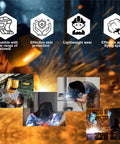 Collage showing Extended Welding Helmet Cover With Press Fit Seal That Cuts Glare And Adds Neck Protection Dope Fit For Lincoln Welding Helmets And Most Other Models Black in various welding scenarios.